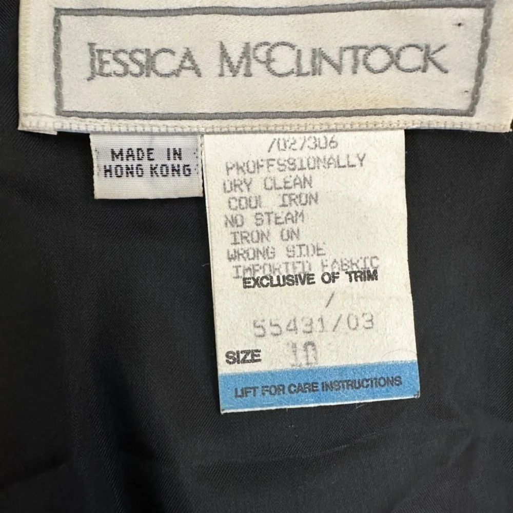 VTG JESSICA McCLINTOCK Velvet Brocade Party Dress Puff Black Gold Ball Gown 10